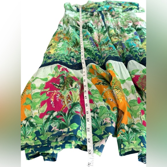 Anthropologie Cotton/Silk Blend Eleanora Maxi Green Jungle Animal Floral Dress S - Picture 8 of 11